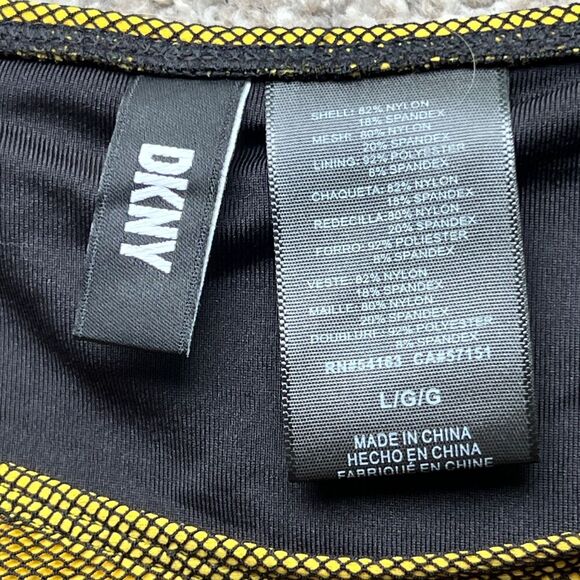 DKNY SWIM sz L Mesh Overlay Army Green Black Modest Cap Sleeve Crop Cumin - Picture 2 of 7